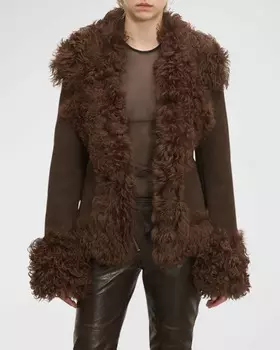 Кожаная короткая куртка с отделкой из овчины HALFBOY