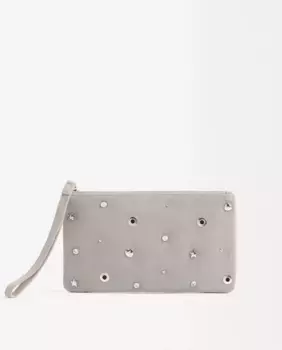 Кожаная косметичка с аппликациями и застежкой-молнией Parfois, серый