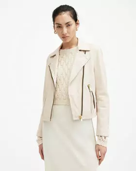 Кожаная косуха узкого кроя Dalby AllSaints, слоновая кость белый