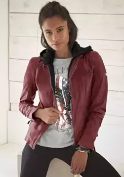 Кожаная куртка ALPENBLITZ "Лиссабон", с капюшоном, со съемным капюшоном и заклепками, красный