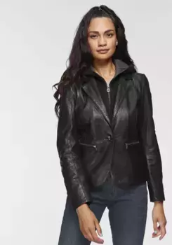 Кожаная куртка "AMALI" с капюшоном, стильный, качественный кожаный пиджак в стиле 2-в-1 с капюшоном Gipsy, черный