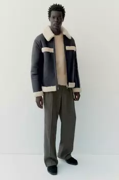 Кожаная куртка-авиатор H&M, черный