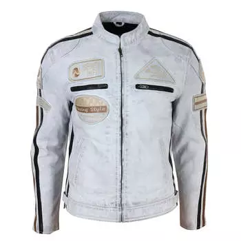 Кожаная куртка байкера на молнии TruClothing, белый