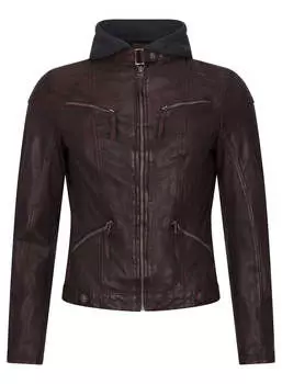 Кожаная куртка байкера с капюшоном TruClothing, коричневый