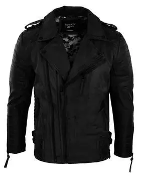 Кожаная куртка байкера с перекрестной молнией TruClothing, черный