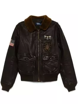 Кожаная куртка-бомбер с воротником из овчины Polo Ralph Lauren, коричневый