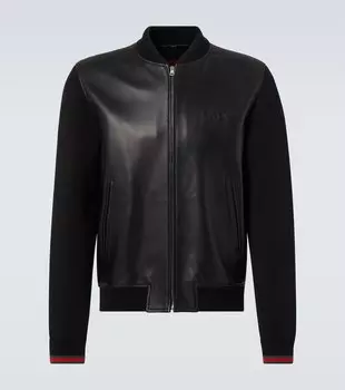 Кожаная куртка-бомбер Web Stripe Gucci, Black/Green/Red