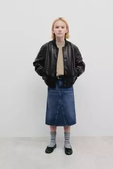 Кожаная куртка-бомбер ZARA, черный