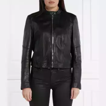 Кожаная куртка c_saleste стандартного кроя Boss, черный