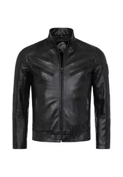 Кожаная куртка черная стандартного кроя Rock Creek, черный