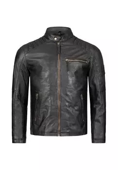 Кожаная куртка черная стандартного кроя Rock Creek, черный
