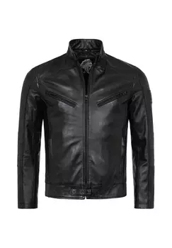 Кожаная куртка черная стандартного кроя Rock Creek, черный