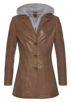 Кожаная куртка "CLEEO" с капюшоном, стильный, качественный длинный пиджак в образе "два в одном" Gipsy, цвет Cognac