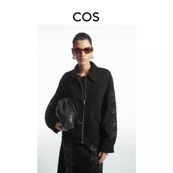 Кожаная куртка Cos на молнии с вышивкой, черный
