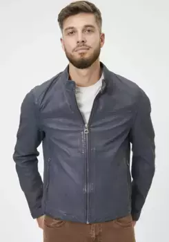 Кожаная куртка цыганского типа "GMHiet SF", с кнопкой на воротнике Gipsy, цвет морской волны