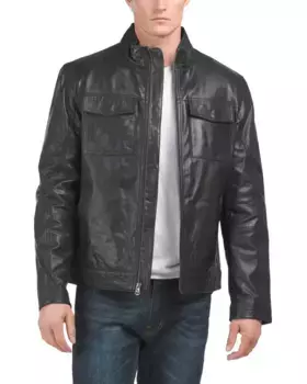 Кожаная куртка дальнобойщика из стираной кожи Cole Haan, черный