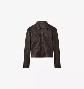 Кожаная куртка дальнобойщика с четырьмя карманами Reiss, бургундия