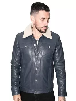 Кожаная куртка дальнобойщика со отстегивающимся воротником загреб Infinity Leather, синий