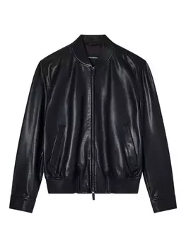 Кожаная куртка Emporio Armani с ребристой отделкой, черный