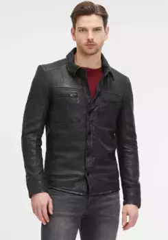 Кожаная куртка Gipsy "G2MImon SF", рубашечного типа, кнопки, карманы на молнии, черный