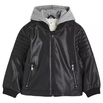 Кожаная куртка H&M Hooded Melange, черный/светло-серый