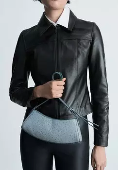 Кожаная куртка JULIA Mango, черный
