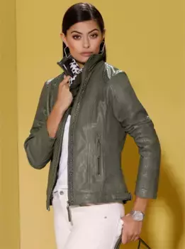 Кожаная куртка Mainpol, без капюшона, хаки