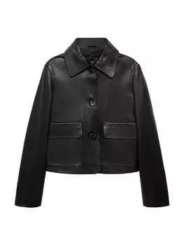 Кожаная куртка MANGO Between-Season Jacket LEA, черный