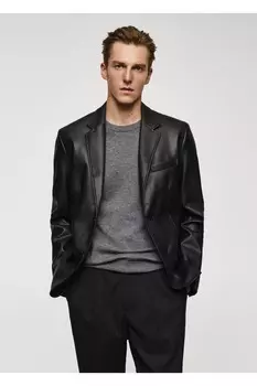 Кожаная куртка Mango, черный