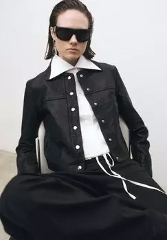 Кожаная куртка Mango, черный