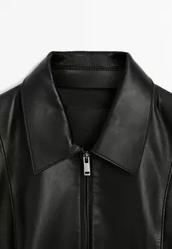Кожаная куртка Massimo Dutti, черный