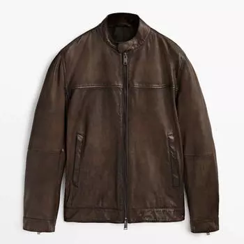 Кожаная куртка Massimo Dutti Nappa Leather, коричневый