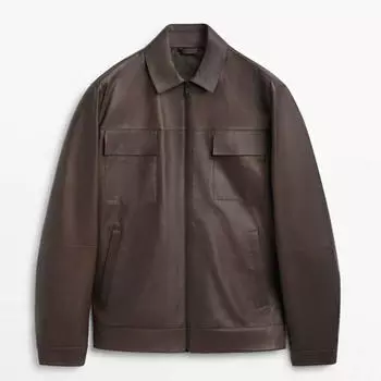 Кожаная куртка Massimo Dutti Nappa Leather, коричневый