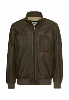 Кожаная куртка MIT KRAGEN - Bomber Jacket camel active, оливковый