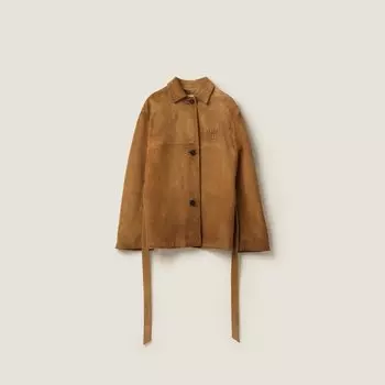 Кожаная куртка Miu Miu, серый