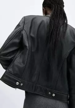 Кожаная куртка MOTO Mango, черный