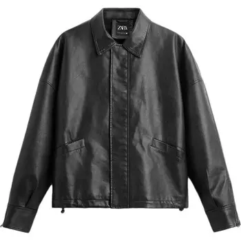 Кожаная куртка мужская черный Zara