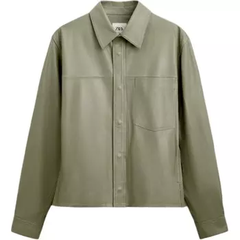 Кожаная куртка мужская зеленая Zara, зеленый