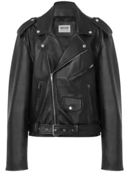 Кожаная куртка на молнии MOSCHINO JEANS, черный