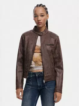 Кожаная куртка обычного кроя 25SWEW46 Desigual, коричневый