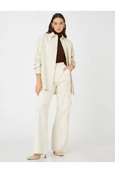 Кожаная куртка оверсайз Koton, экрю