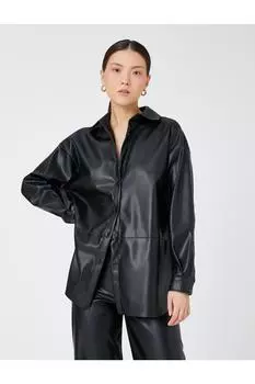 Кожаная куртка оверсайз Koton, черный