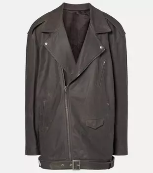 Кожаная куртка оверсайз Rick Owens, цвет dark dust