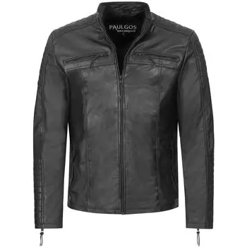 Кожаная куртка PAULGOS bergangsjacke Biker Look Echtleder D1, черный