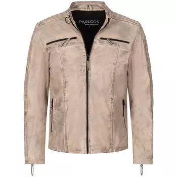 Кожаная куртка PAULGOS bergangsjacke Biker Look Echtleder D1, бежевый