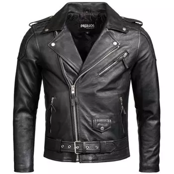 Кожаная куртка PAULGOS Biker Motorradjacke Echtleder, черный