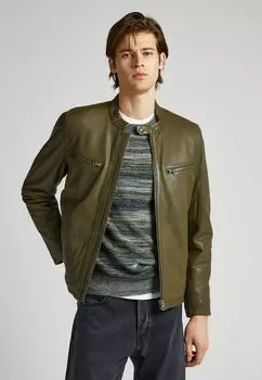 Кожаная куртка Pepe Jeans BERL, цвет olive green