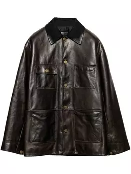 Кожаная куртка Prada с подкладкой из овчины, зеленый
