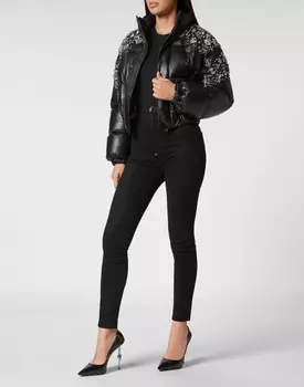 Кожаная куртка-пуховик Кристалл Philipp Plein, черный