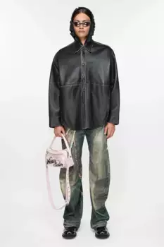 Кожаная куртка-рубашка Acne Studios, черный